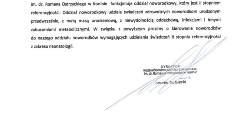 Informacja – oddział noworodkowy tekst