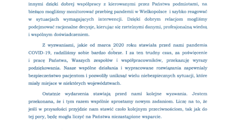 Podziękowania NFZ tekst