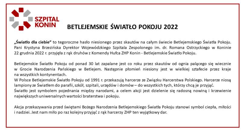 Betlejemskie światło pokoju 2022